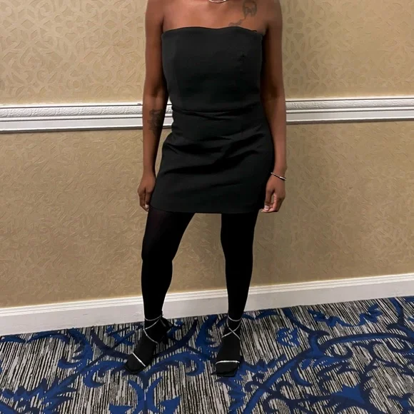 black strapless dress zara Zara Strapless Midi Dress